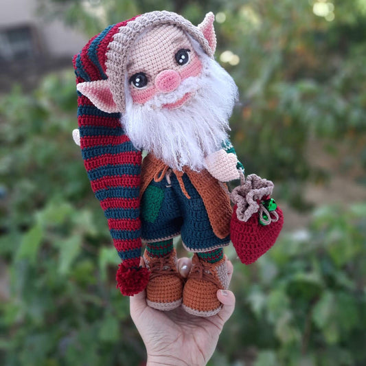 Handmade Christmas Elf Doll, Crochet Elf Santa Doll