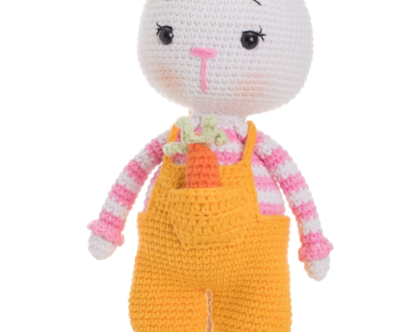 Dora the Amigurumi Bunny Doll Yellow Short Overalls, Cute Crochet Rabbit Toy