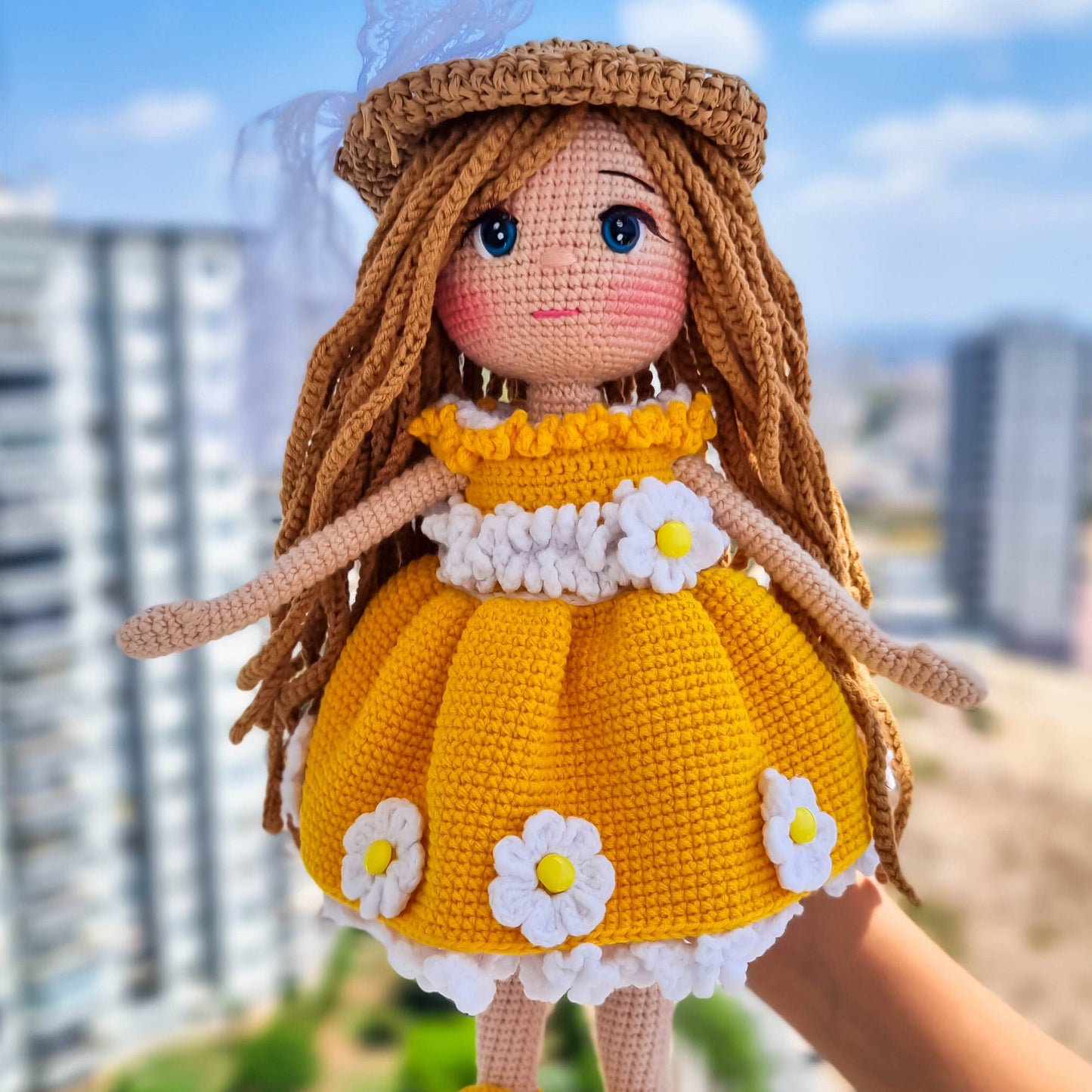 Crochet Doll Daisy Girl, Handmade Doll, Birthday Gift for Girl