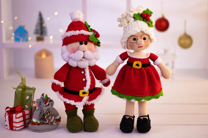 Mr and Mrs Claus Christmas Crochet with Santa Sack