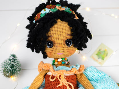 Africa America Doll, Black Crochet Doll, Africa Doll, Africa America Crochet Doll, Amigurumi Doll for Sale, Doll Finished, Homemade Doll