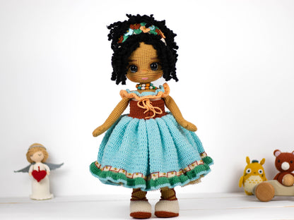 Africa America Doll, Black Crochet Doll, Crochet Amigurumi, Africa America Crochet Doll, Knitted Doll, Granddaughter Gift