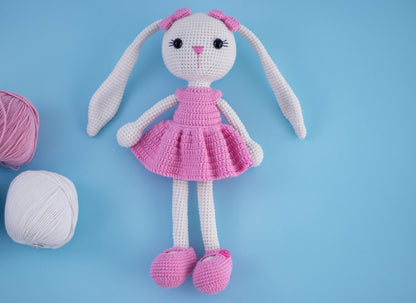 Crochet Bunny Rabbit Doll, Knit Bunny, Stuff Bunny Plushie