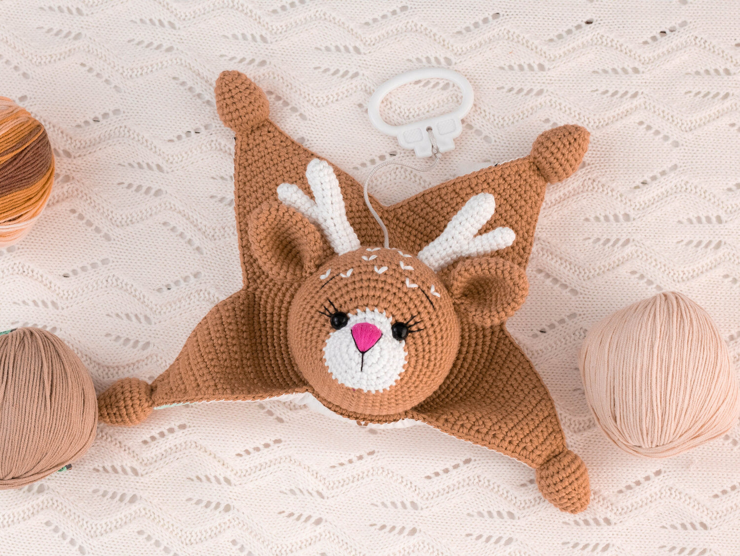 Crochet Deer Lovey for Baby with Music, Deer Lovey Crochet, Crocheted Baby Lovey, Knit Baby Lovey Reindeer, Handmade Lovey, Security Blanket