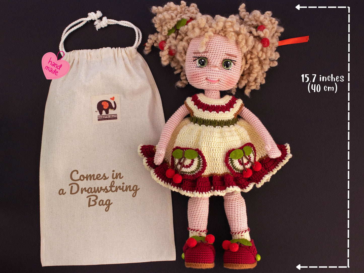 Crochet Doll Curly Clara, Knit Doll for Sale,  Amigurumi Doll Finished