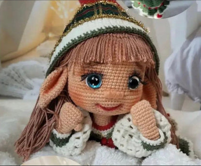 Crochet Elf Girl Plush with Pretty Dress and Hat, Handmade Elf Dolls for Girls, Amigurumi Elf Doll, Knit Doll, Homemade Doll, Girls Elf Gift