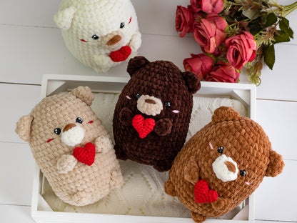Crochet Bear with Heart Soft Decorative Plushie, Crochet Teddy Bear, Crochet Bear Plush, Bear Amigurumi, Small Teddy Bear, Crocheted Bear