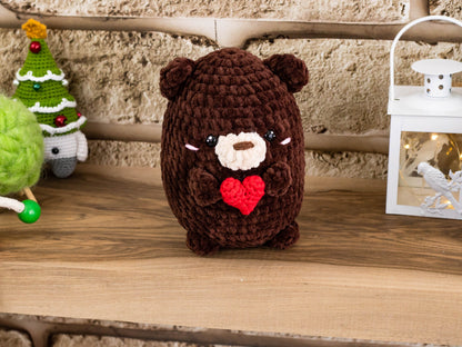 Crochet Bear with Heart Soft Decorative Plushie, Crochet Teddy Bear, Crochet Bear Plush, Bear Amigurumi, Small Teddy Bear, Crocheted Bear