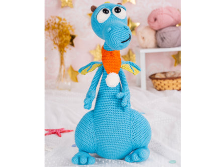 Crochet Dinosaur Plush, Blue Dragon Plush