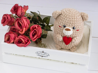 Crochet Bear with Heart, Amigurumi Bear, Small Bear Plush, Stuff Bear Crochet, Soft Bear Toy, Mama Bear Plushie, Mini Bear Crochet, Gift
