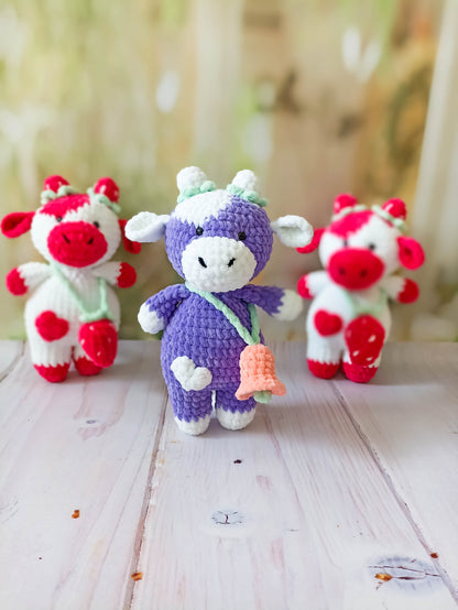 Crochet Cow, Crochet Animals, Amigurumi Animals, Crochet Plushies, Cow Plushie, Strawberry Cow, Crochet Plush, Crocheted Cow, Cute Plushie