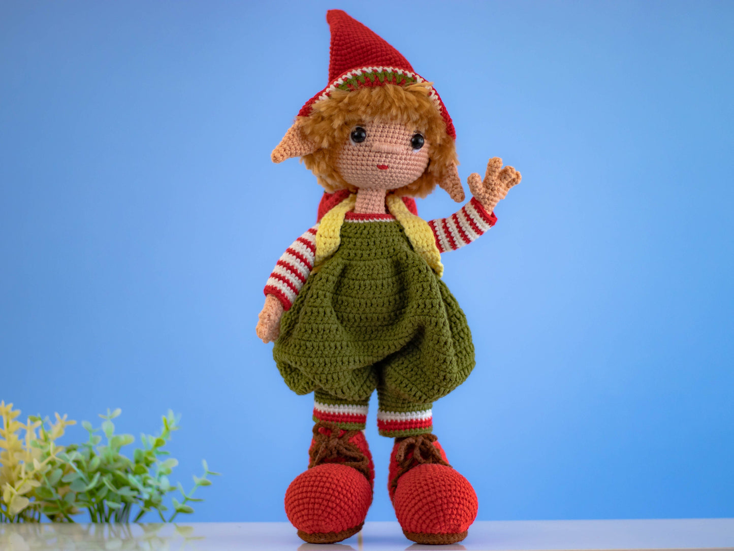 Crochet Elf Dolls with Hat Backpack and Shoes, Crochet Amigurumi Boy Elf Doll