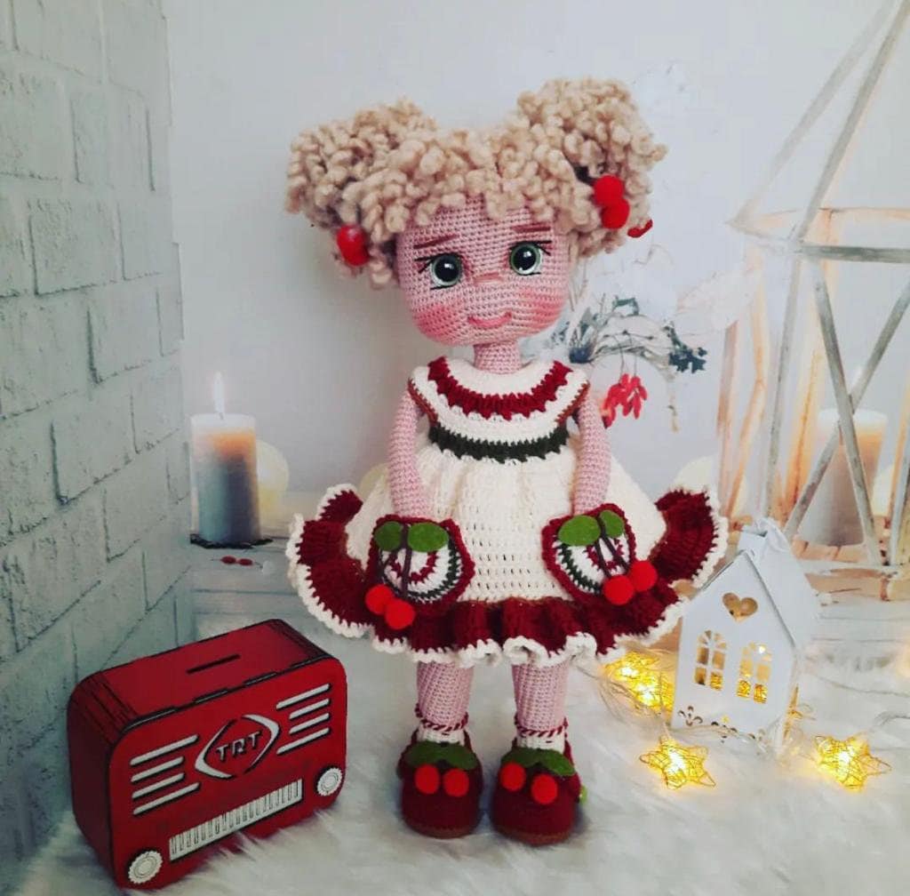 Crochet Doll Curly Clara, Knit Doll for Sale,  Amigurumi Doll Finished