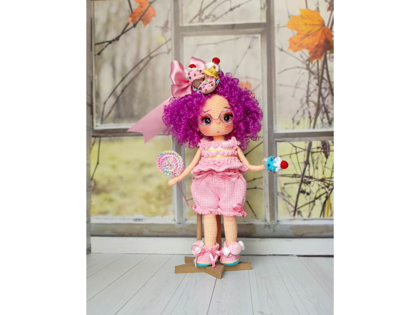 Crochet Doll with Curly Hair, Crochet Doll with Clothes, Doll with Hair