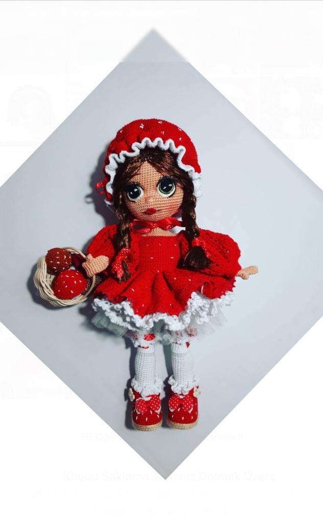 Crochet Doll Maria with Red Dress, Amigurumi Doll Finished