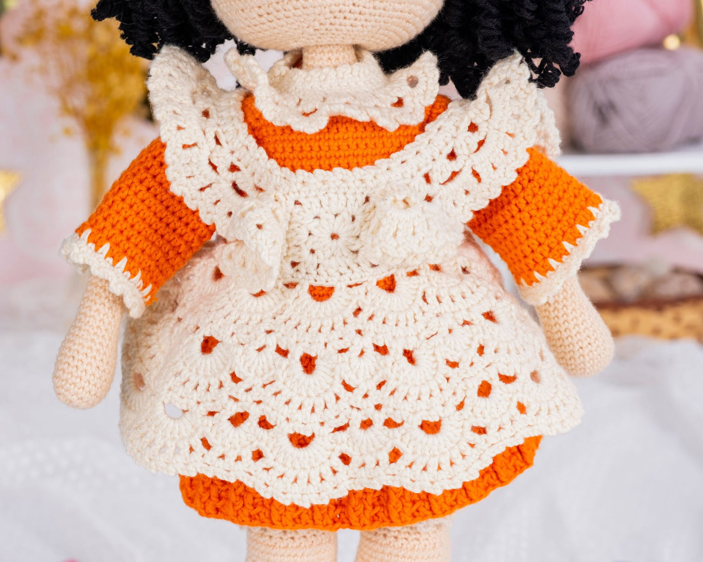 Crochet Doll Vintage Maid with Dress, Amigurumi Doll with Vintage Clothes