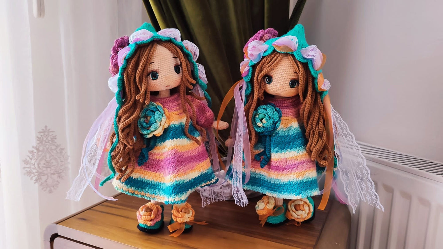 Crochet Doll Princess with Colorful Dress, Doll for Sale
