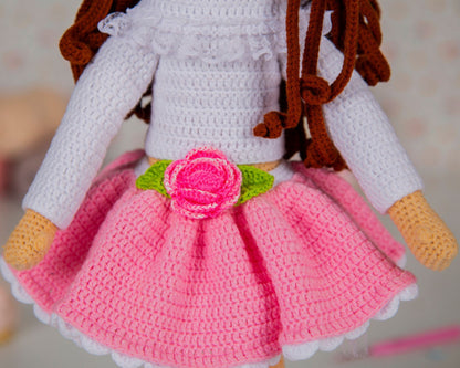 Crochet Doll with Smart Hair, Cute Amigurumi American City Girl Doll in Sugar Pink Dress, CHRISTMAS Gift for Daughter, Unique Handmade Doll