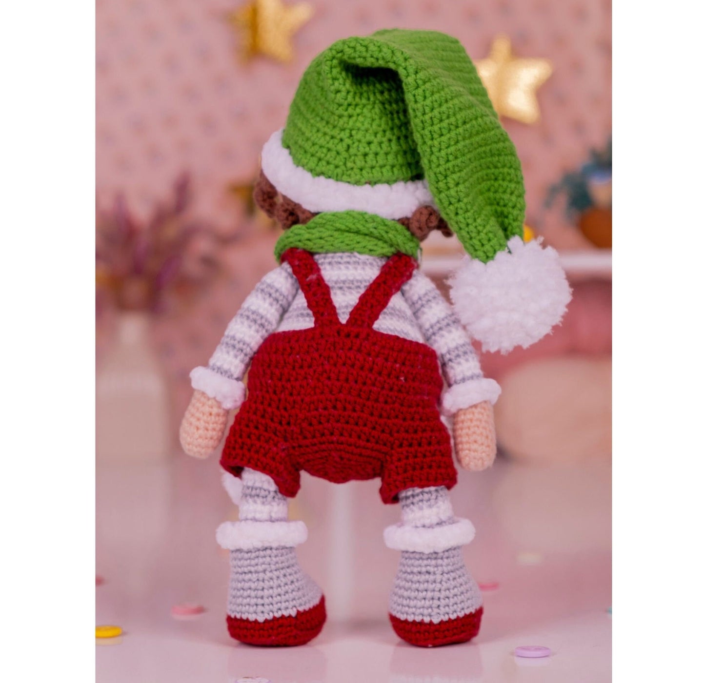 Crochet Boy Doll with Green Beanie Hat and Scarf