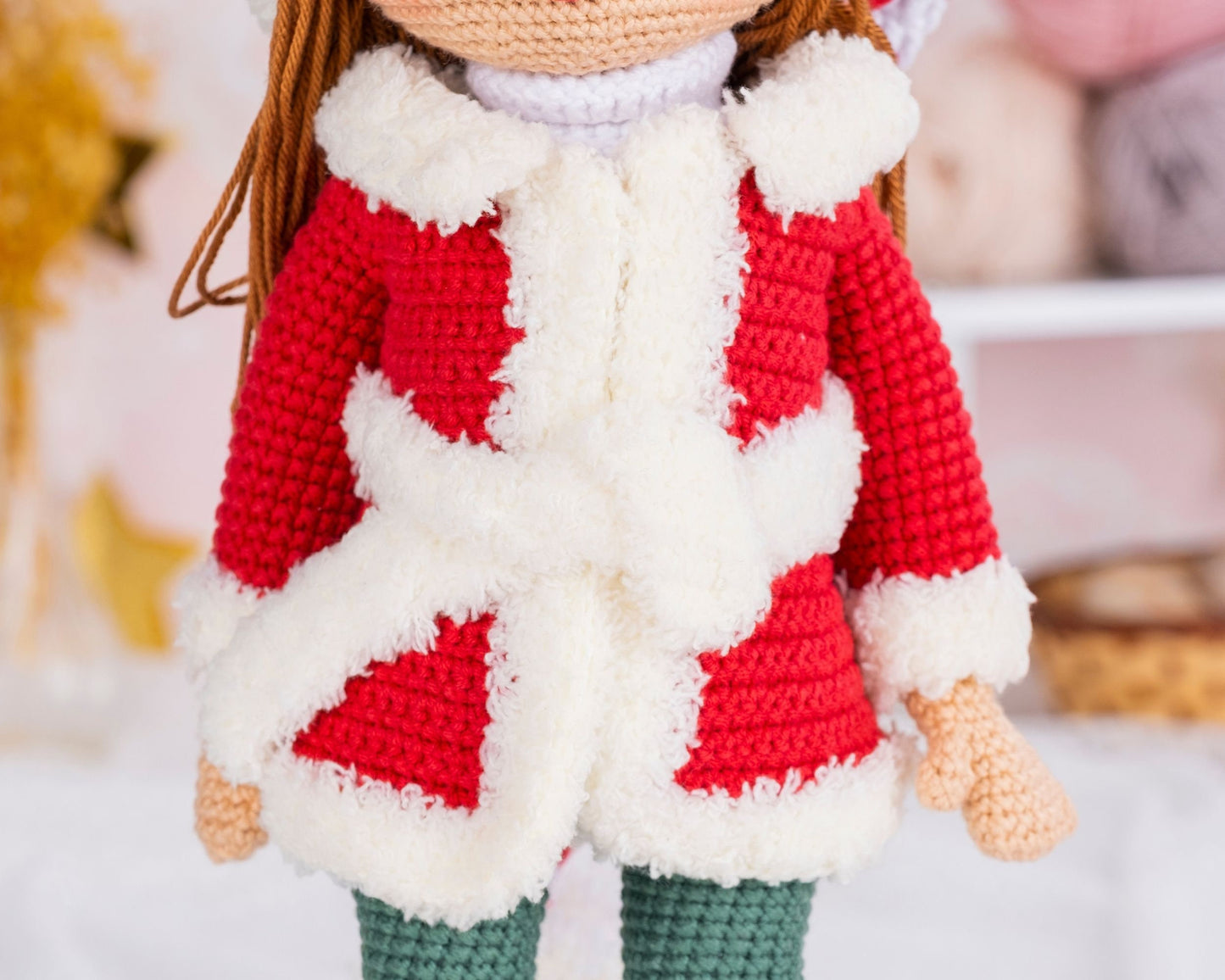 Crochet Santa Girl Doll Father Costume Jeans,Cute Amigurumi Santa Girl