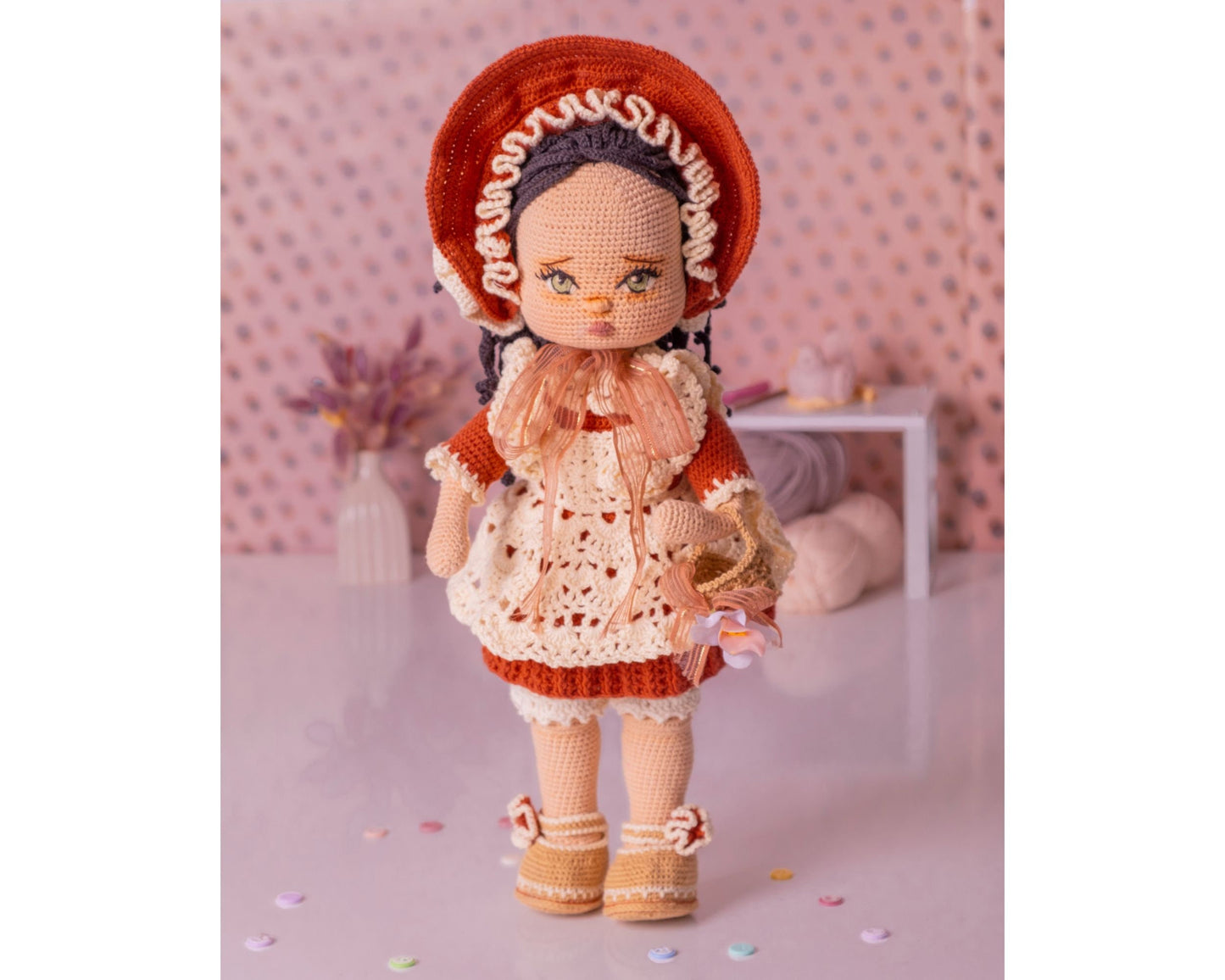 Crochet Doll, Vintage Lady Doll, Amigurumi Doll Finished