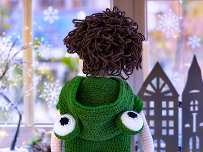 Amigurumi Boy Doll with Frog Costume, Crochet Doll Boy