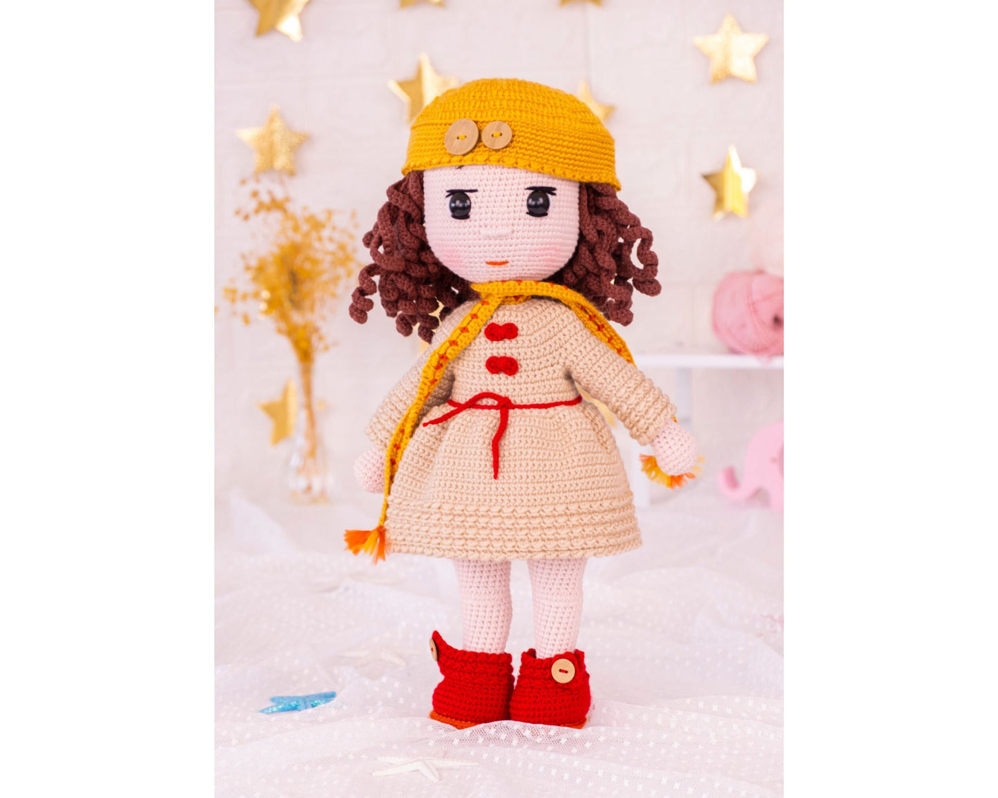 Crochet Doll, Curly Hair Doll, Amigurumi Doll, Granddaughter Gift, Daughter Gift, Christmas Doll, Knitted Dolls, Handmade Doll, Soft Doll