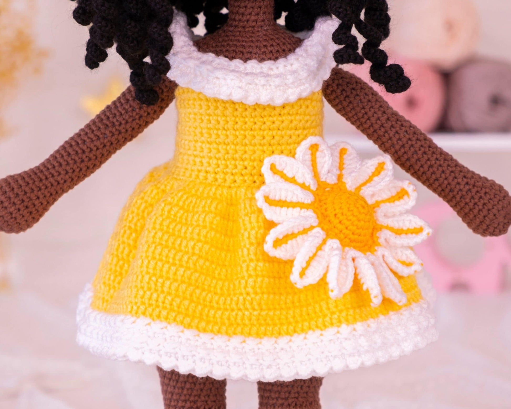 Crochet Doll Black Girl, Curly Hair Doll, Amigurumi Doll, Granddaughter Gift, Daughter Gift, Christmas Doll, Knitted Dolls, Yellow Doll