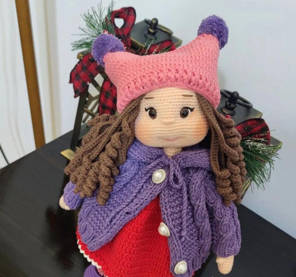 Amigurumi Doll Pompom, Crochet Doll Amigurumi, Knitted Dolls, Daughter Gift, Beautiful Doll, Handmade Doll, Granddaughter Gift, Christmas
