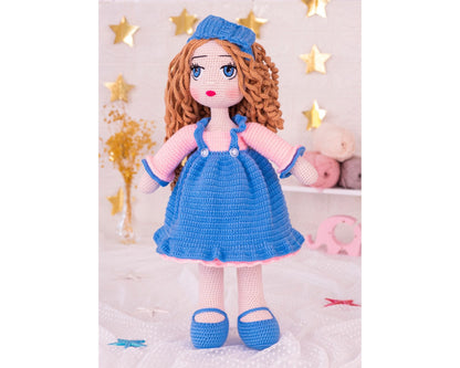 Crochet Doll in Blue Dress, Amigurumi Doll, Daughter Gift, Granddaughter Gift, Christmas Amigurumi, Handmade Doll, Knitted Dolls, Soft Doll