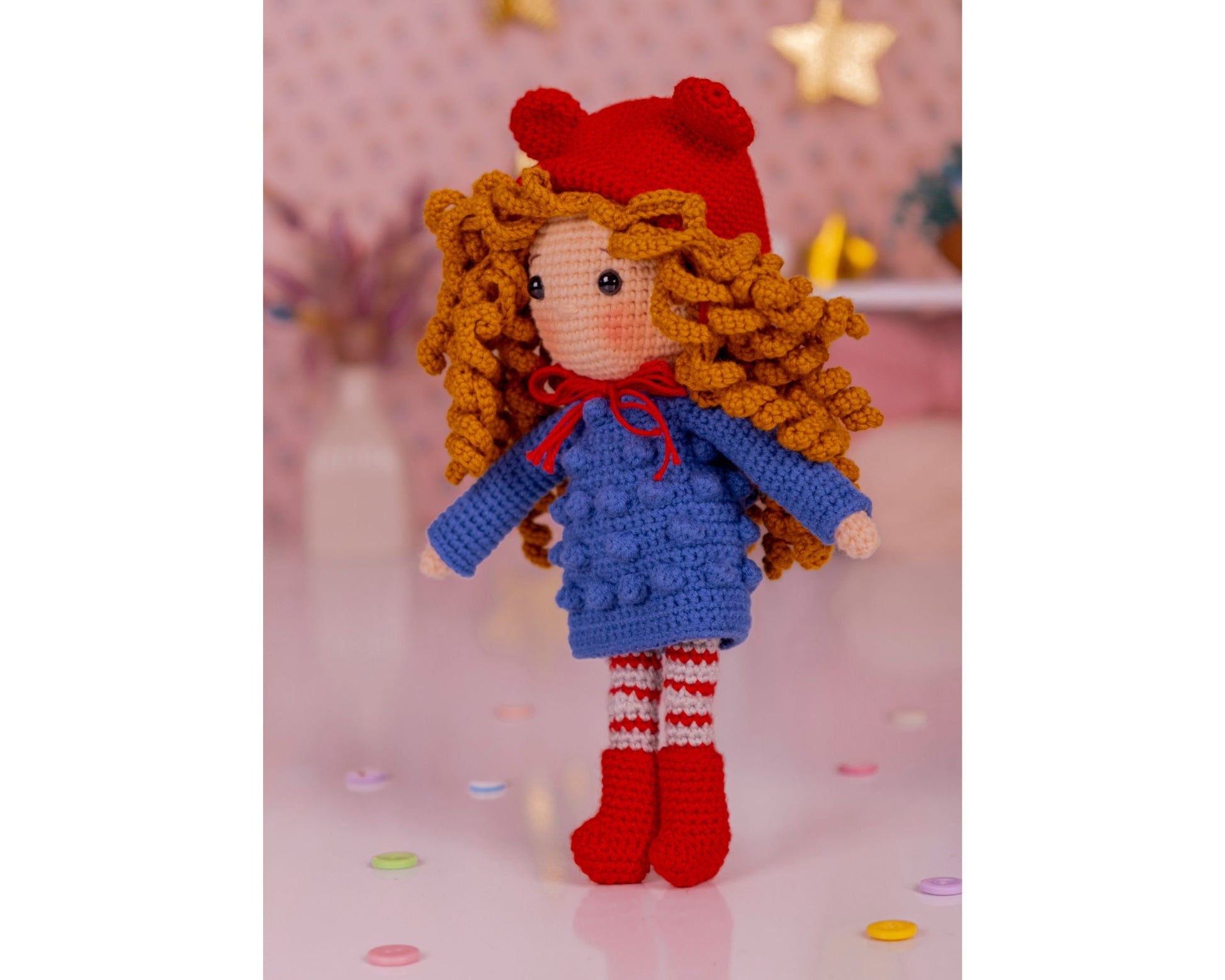 Curly Hair Doll, Crochet Doll, Amigurumi Doll, Granddaughter Gift, Daughter Gift, Christmas Doll, Handmade Doll, Knitted Dolls, Stuffed Doll