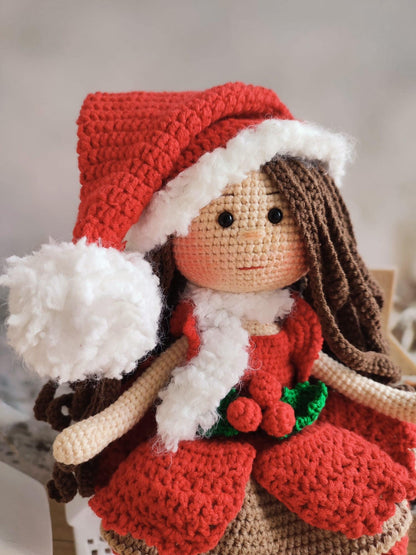 Crochet Girl Doll with Hat, New Year Doll, Handmade Baby Doll