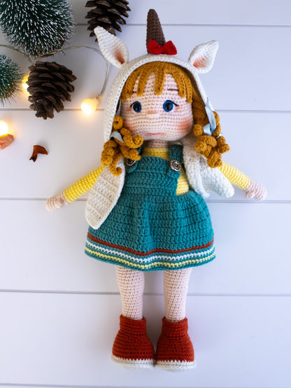 Crochet Doll Nora, Doll Unicorn, Amigurumi Doll, Christmas Amigurumi, Knitted Doll, Handmade Doll, Granddaughter Gift, Best Christmas Gift
