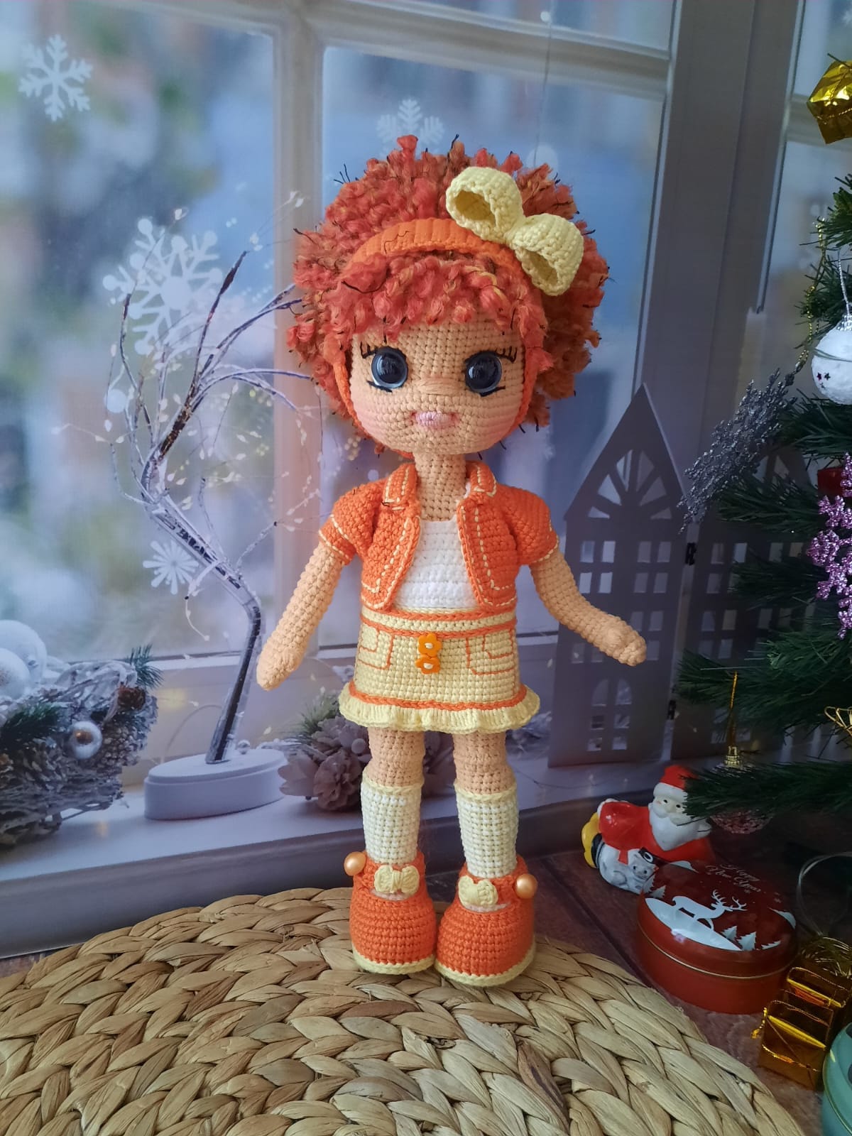 Crochet Doll Tangerine Color, Amigurumi Doll, Knitted Doll, Daughter Gift, Handmade Doll, Christmas Amigurumi, Granddaughter Gift, Yarn Doll
